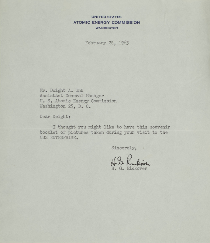H. G. Rickover letter to Dwight Ink, February 28, 1963