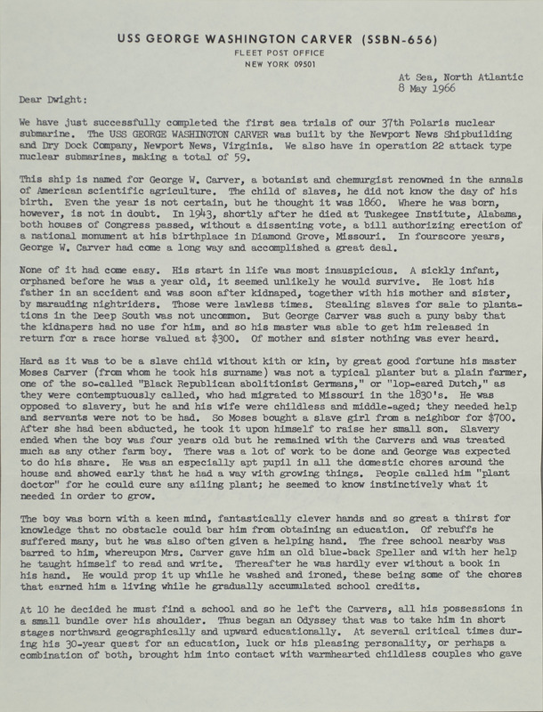 H. G. Rickover letter to Dwight Ink, May 8, 1966