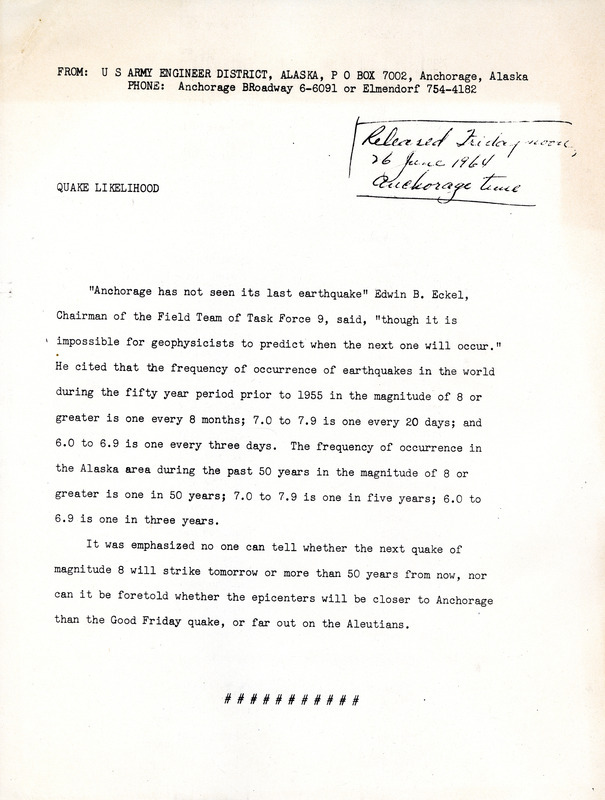 Annotation: "Released Friday noon. 26 June 1964. Anchorage time"