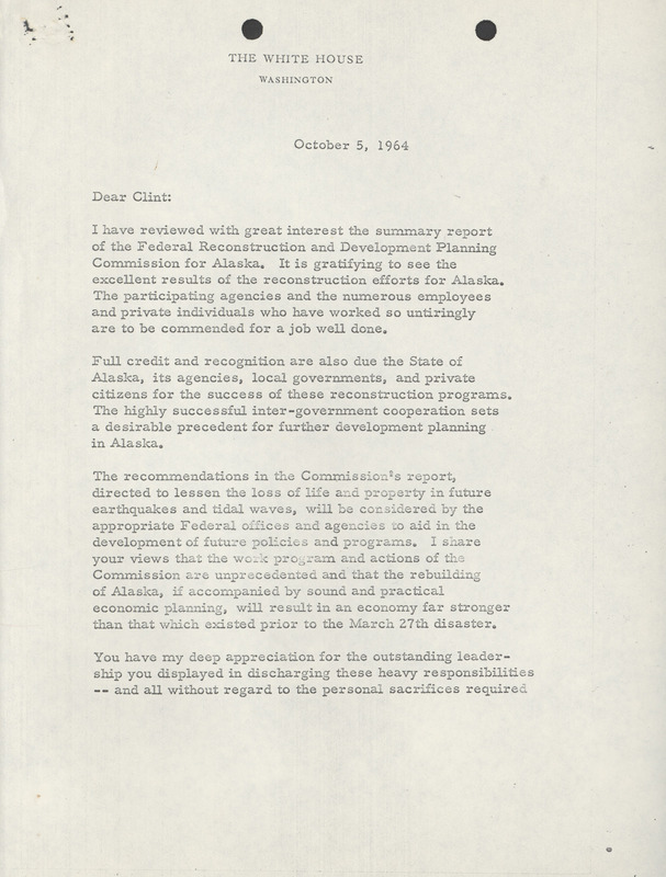 Lyndon B. Johnson letter to Clinton P. Anderson, October 5, 1964