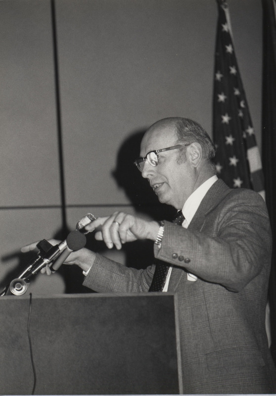 Photograph of Dwight A. Ink at the great Alaska earthquake remembrance banquet, March 27, 1984