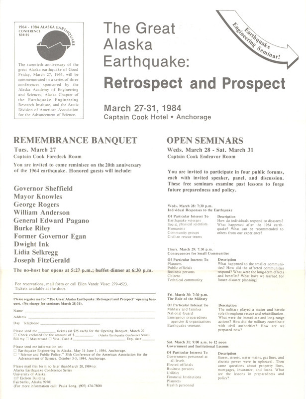 The great Alaska earthquake: retrospect and prospect, March 27-31, 1984