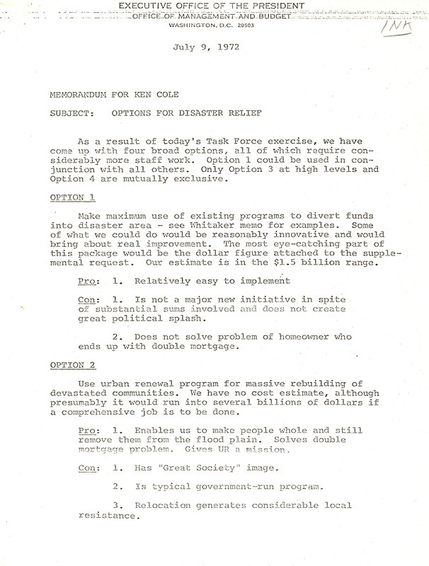 John Whitaker and Frank Carlucci memorandum for Ken Cole, July 9, 1972