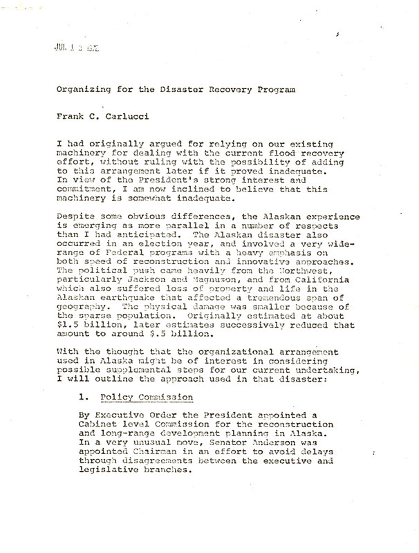 Dwight A. Ink letter to Frank C. Carlucci, July 12, 1972