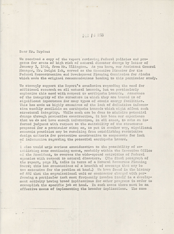 Glenn T. Seaborg letter to Franklin B. Dryden, February 10, 1966
