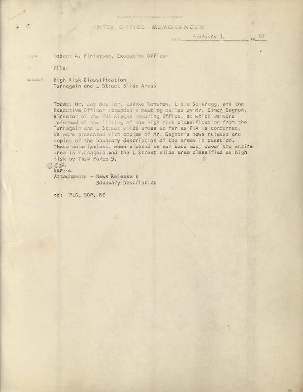 Robert A. Finlayson memorandum, February 8, 1967