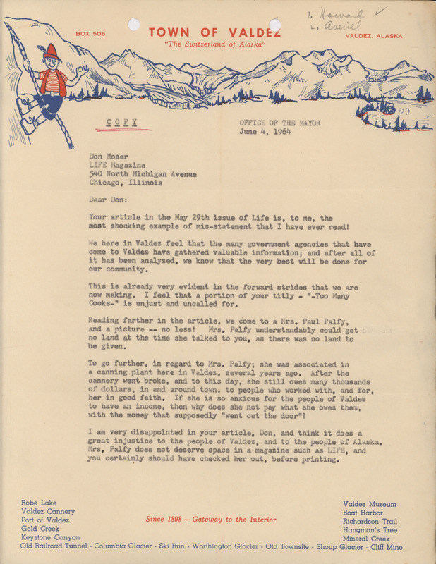 H. Bruce Woodford letter to Don Moser, June 4, 1964
