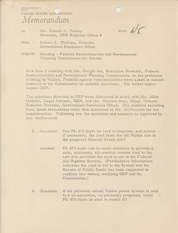 Robert Y. Phillips memorandum to Creath A. Tooley, June 5, 1964