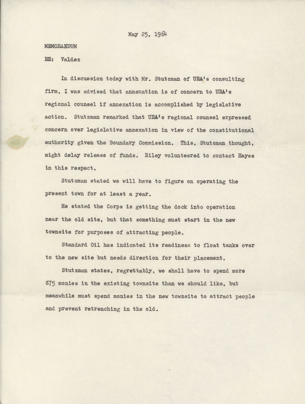 Memorandum regarding Valdez, May 25, 1964