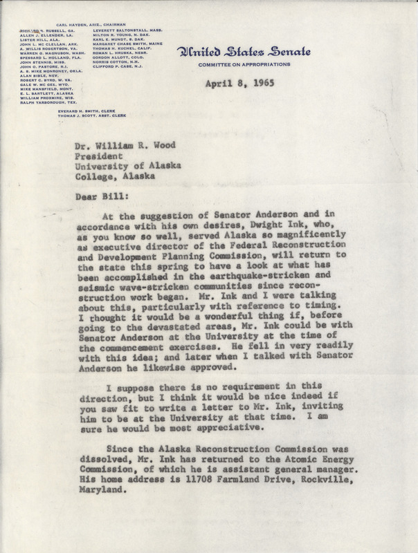 E. L. Bartlett letter to William R. Wood, April 8, 1965