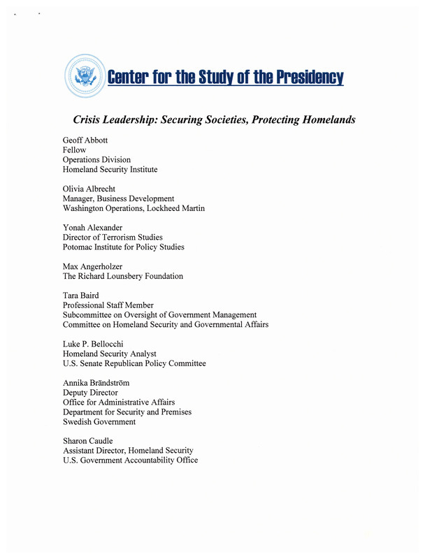 Crisis leadership: securing societies, protecting homelands