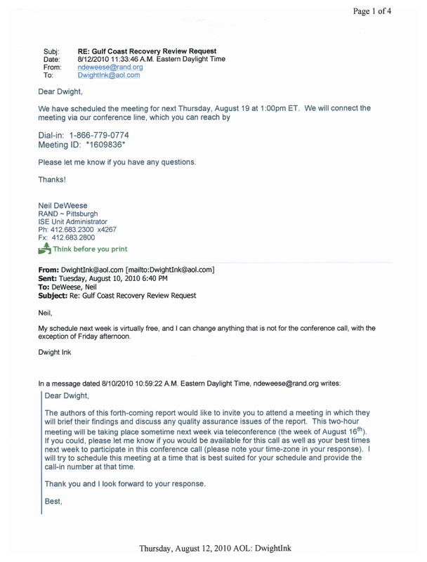 Neil DeWeese email to Dwight Ink, August 12, 2010