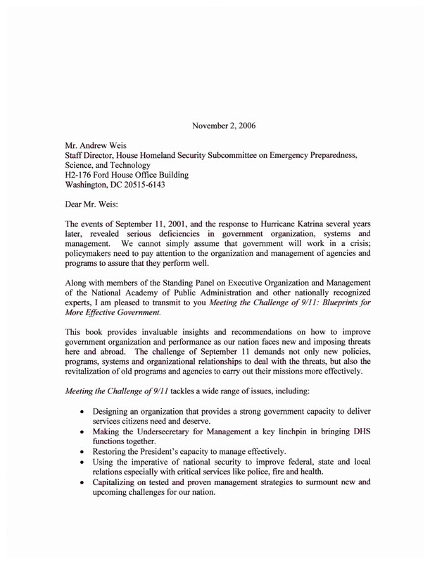 Thomas H. Stanton letter to Andrew Weis, November 2, 2006