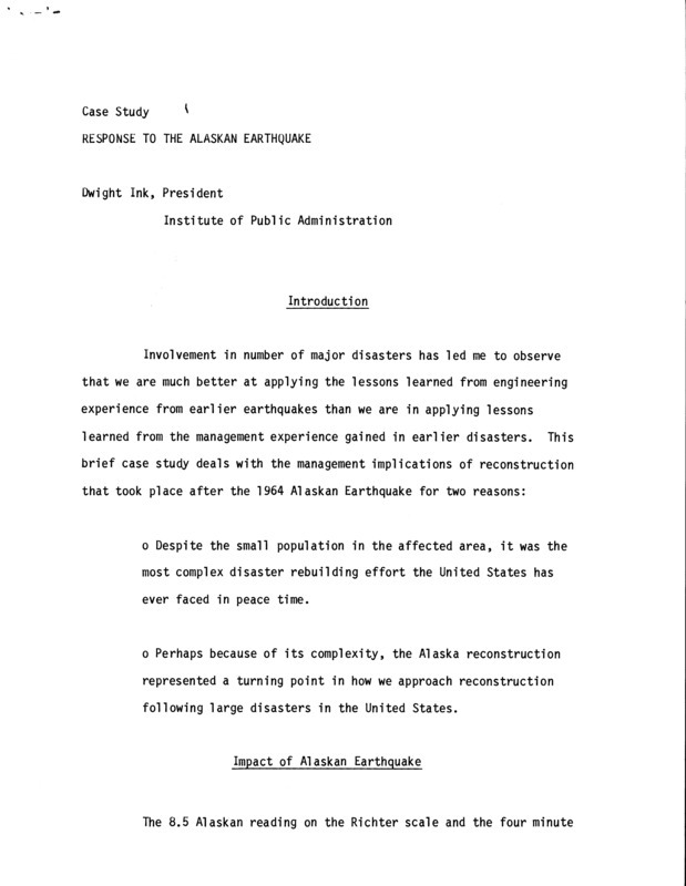 Case study: response to the Alaskan earthquake