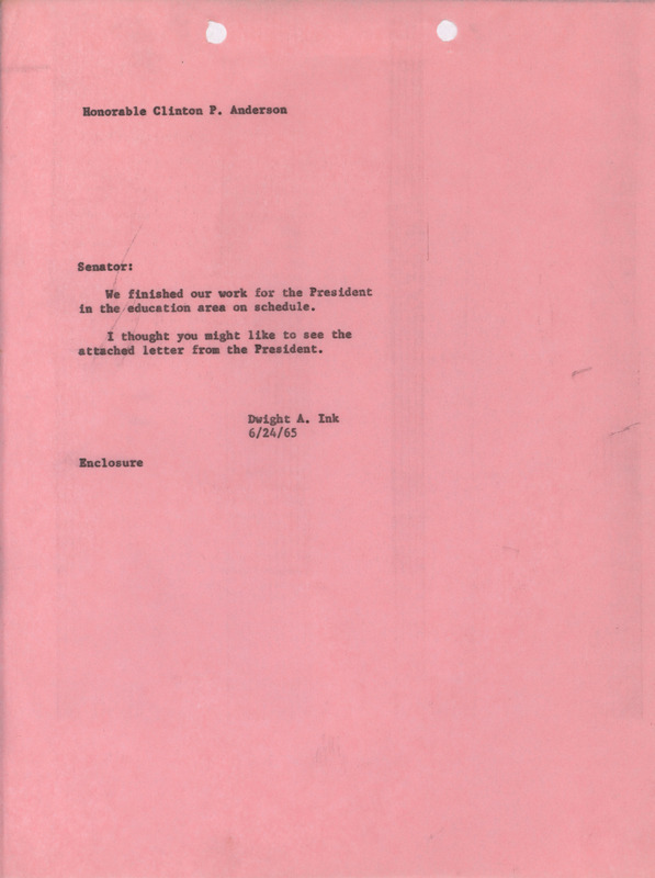 Dwight A. Ink letter to Clinton P. Anderson, June 24, 1965