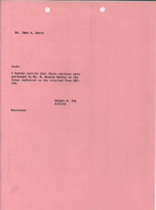 Dwight A. Ink letter to John A. Derry, June 23, 1965