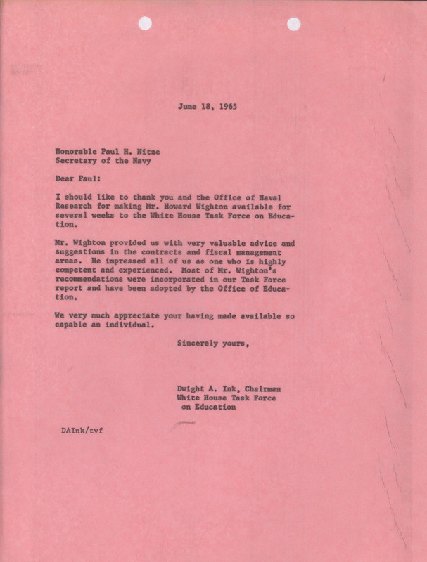 Dwight A. Ink letter to Paul H. Nitze, June 18, 1965