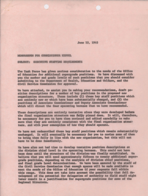 Dwight A. Ink memorandum to Commissioner Keppel, June 12, 1965