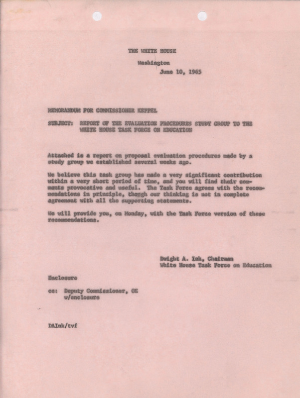 Dwight A. Ink memorandum to Commissioner Keppel, June 10, 1965