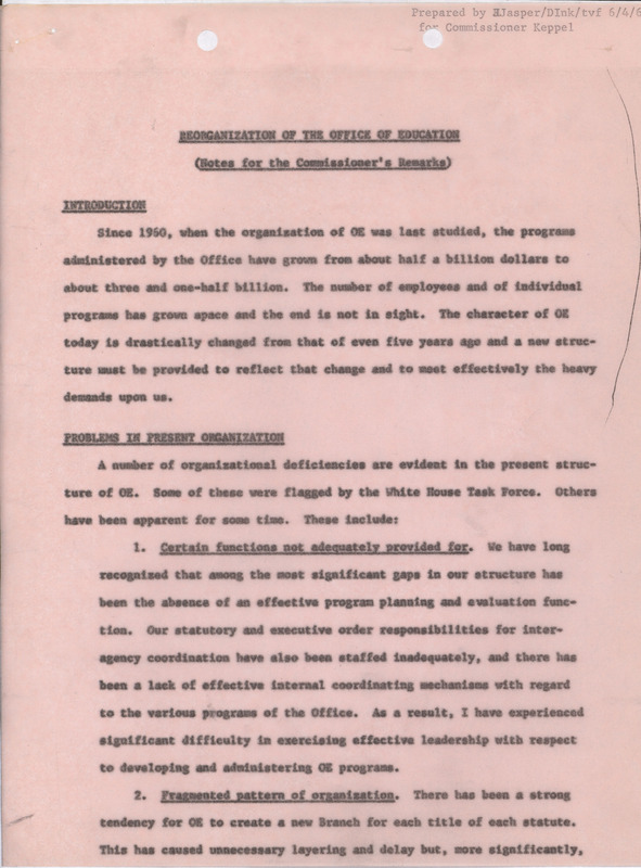 Reorganization of the Office of Education