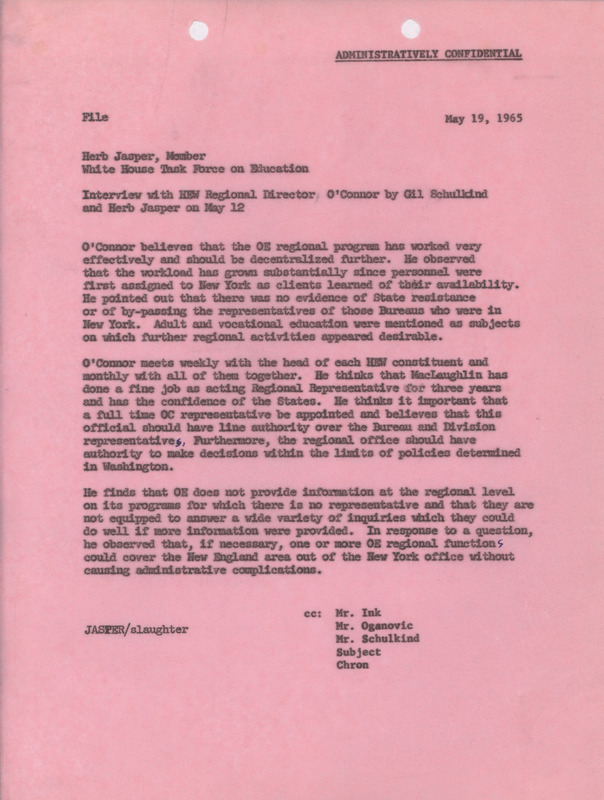 Herb Jasper and Gil Schulkind interview with Regional Director O'Connor, May 19, 1965