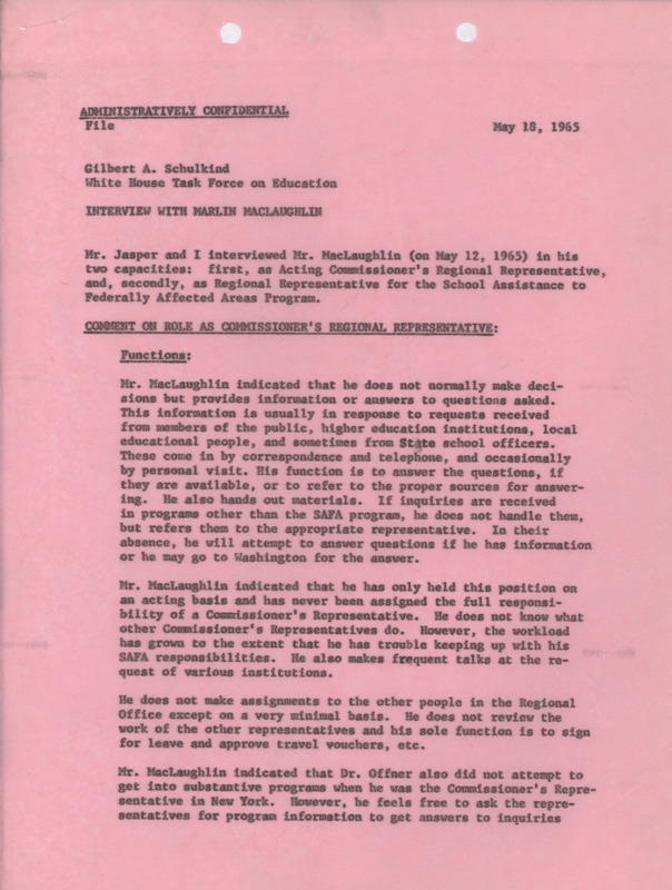 Gilbert A. Schulkind and Herb Jasper interview with Marlin MacLaughlin, May 18, 1965