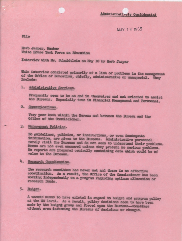 Herb Jasper interview with Mr. Schmidtlein, May 10, 1965