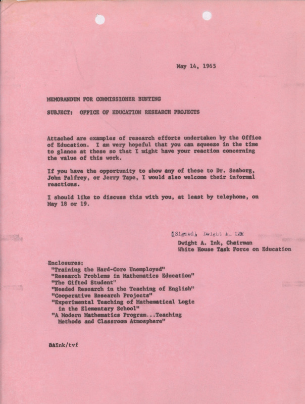 Dwight A. Ink memorandum to Commissioner Bunting, May 20, 1965
