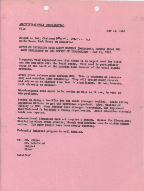 Dwight A. Ink interview with Leroy Goodman, Herman Allan and John Singerhoff, May 11, 1965