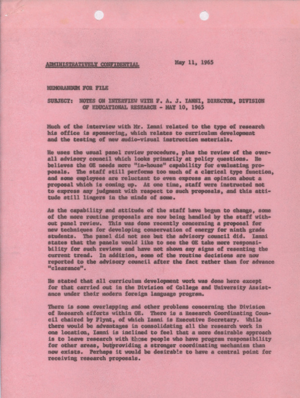 Dwight A. Ink interview with F. A. J. Ianni, May 11, 1965