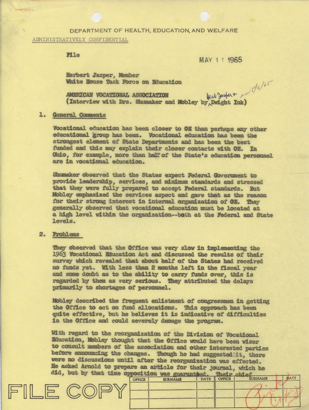 Herb Jasper and Dwight Ink interview with Drs. Shumaker and Mobley, May 11, 1965