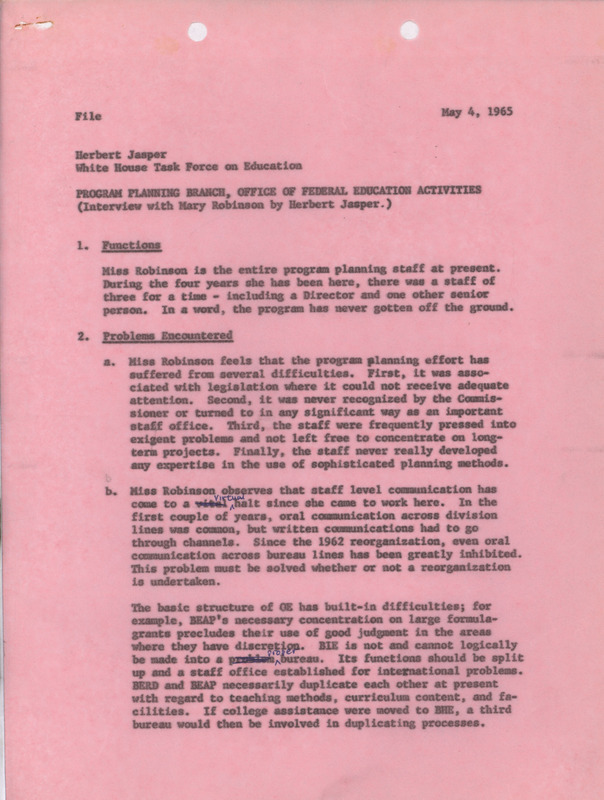 Herb Jasper interview with Mary Robinson, May 4, 1965