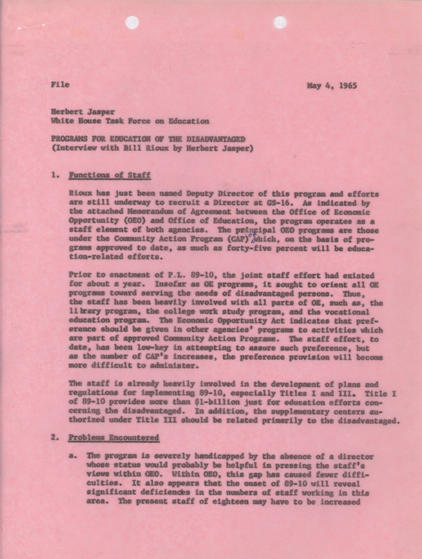 Herb Jasper interview with Bill Rioux, May 4, 1965