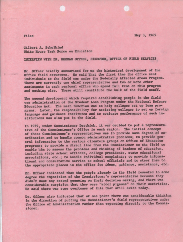 Gilbert A. Schulkind interview with Herman Offner, May 3, 1965
