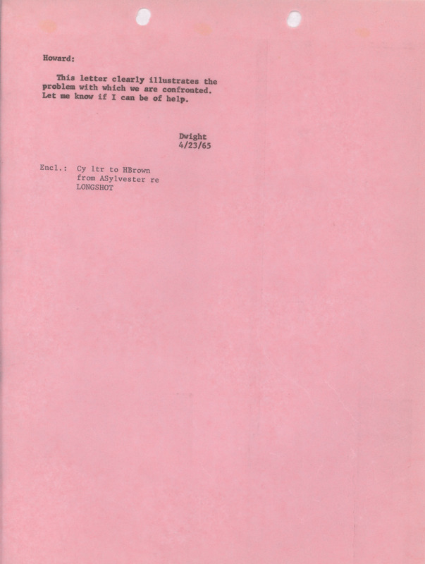 Dwight note to Howard, April 23, 1965