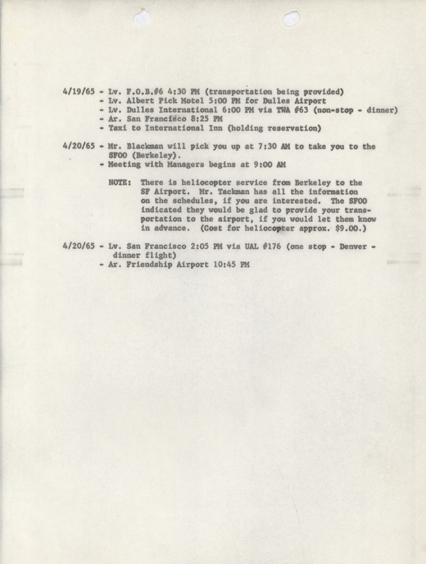Travel schedule, April 19-20, 1965