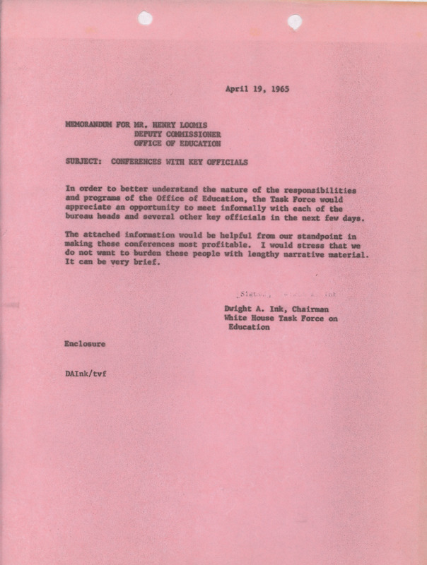Dwight A. Ink memorandum to Henry Loomis, April 19, 1965