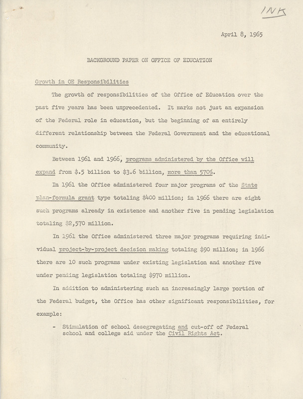 Background paper on Office of Education