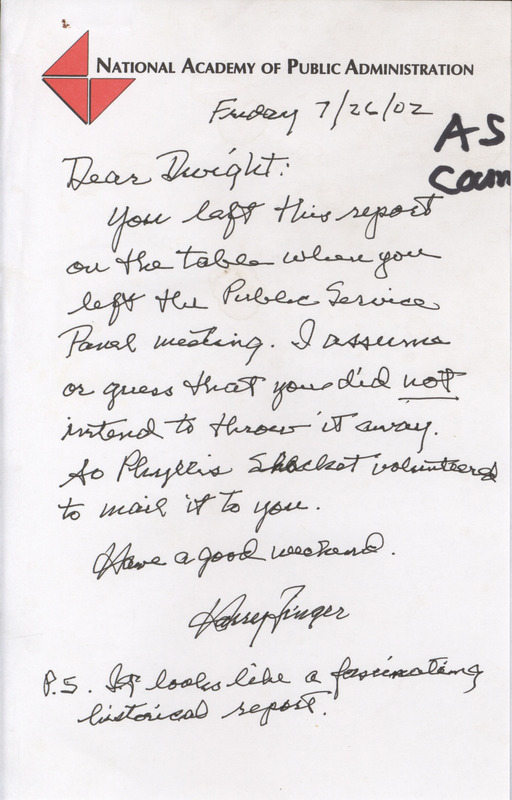 Harry Finger note to Dwight, July 26, 2002