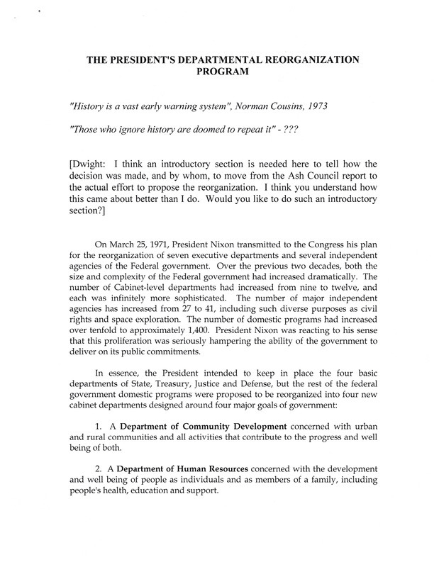 The president's departmental reorganization program