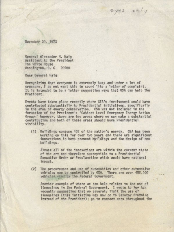 Arthur F. Sampson letter to Alexander M. Haig, November 20, 1973