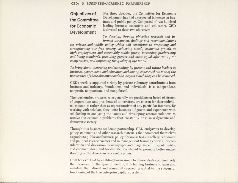 Objectives of the Committee for Economic Development
