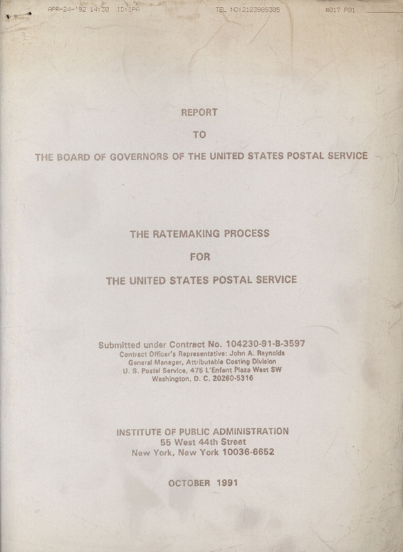 Report on the ratemaking process for the United States Postal Service, October 1991