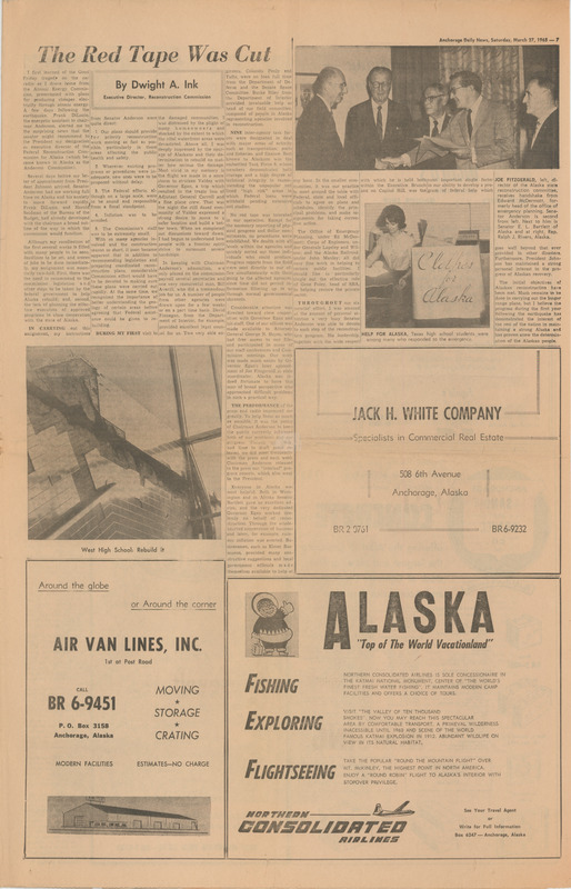 Anchorage Daily News article: the red tape was cut, March 27, 1965