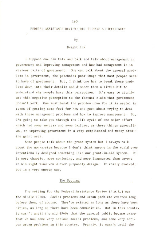 Federal assistance review: did it make a difference?