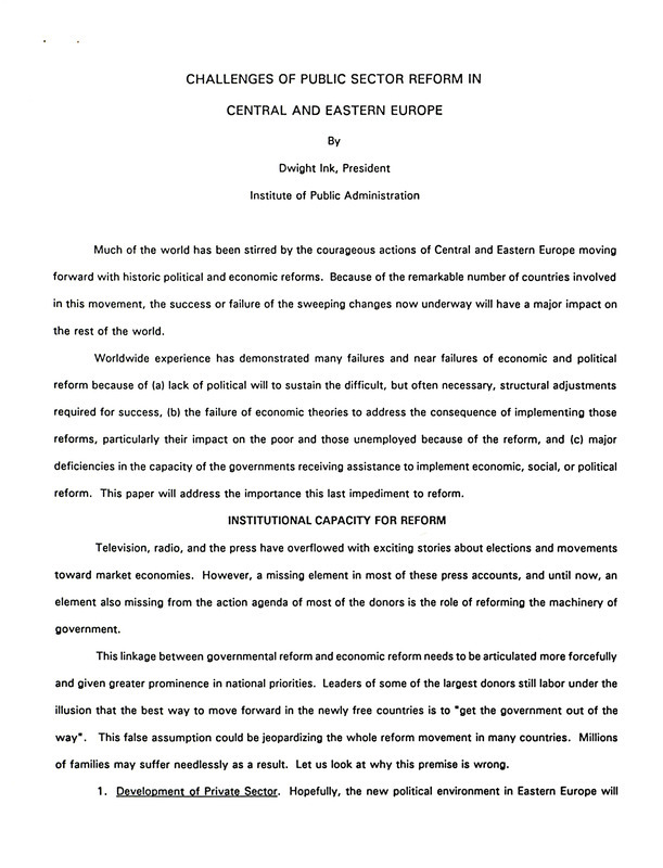 Challenges of public sector reform in Central and Eastern Europe