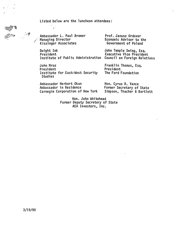 List of luncheon attendees