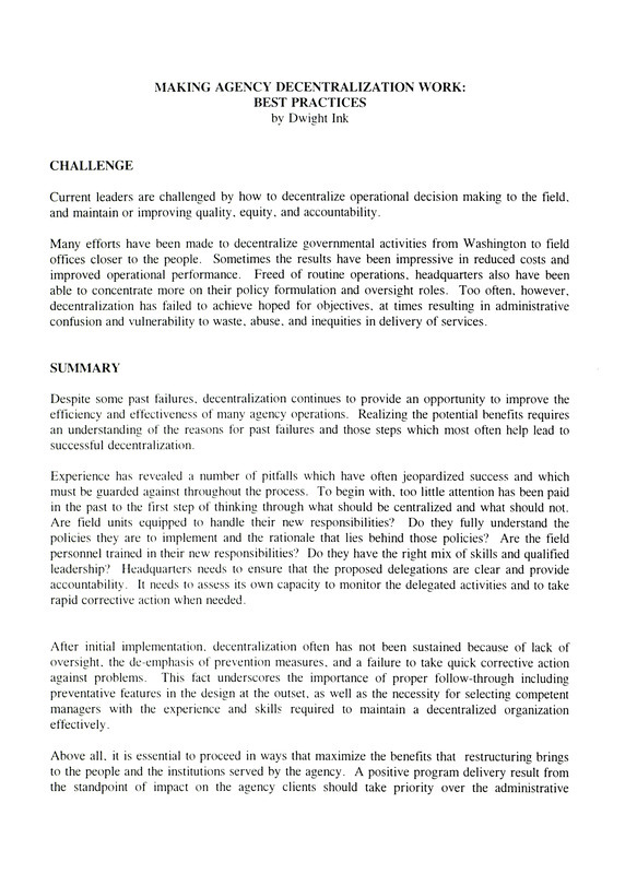 Making agency decentralization work: best practices