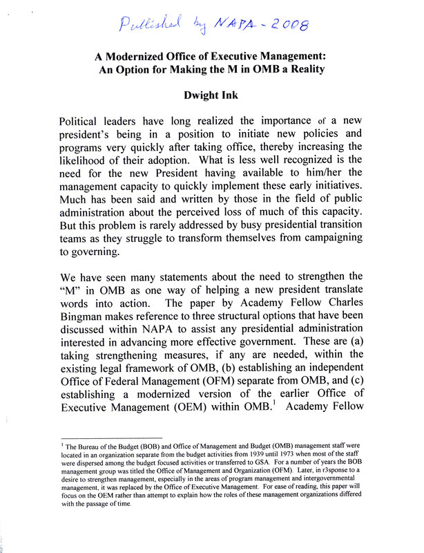 Annotation: Published by NAPA 2008, OEM (Office of Executive Management)