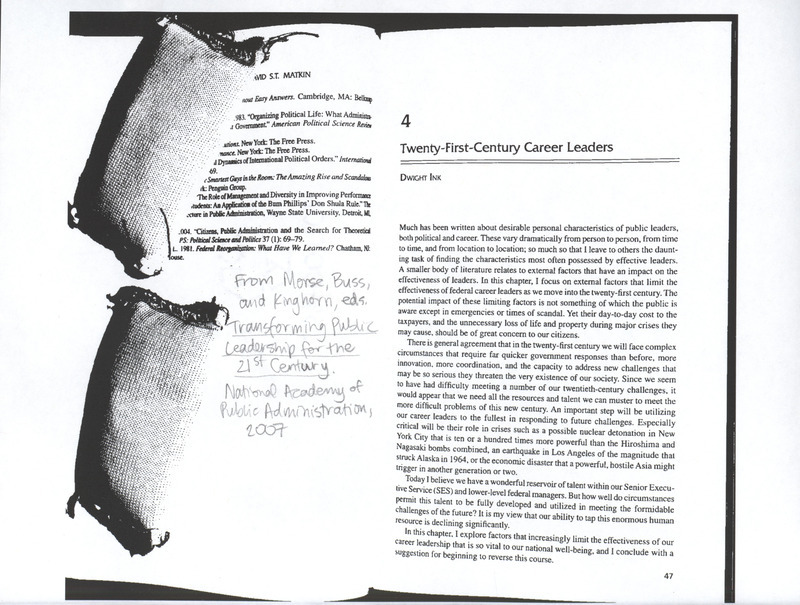 Annotation: "From Morse, Buss, and Kinghorn, eds., Transforming public leadership for the 21st century, National Academy of Public Administration, 2007"